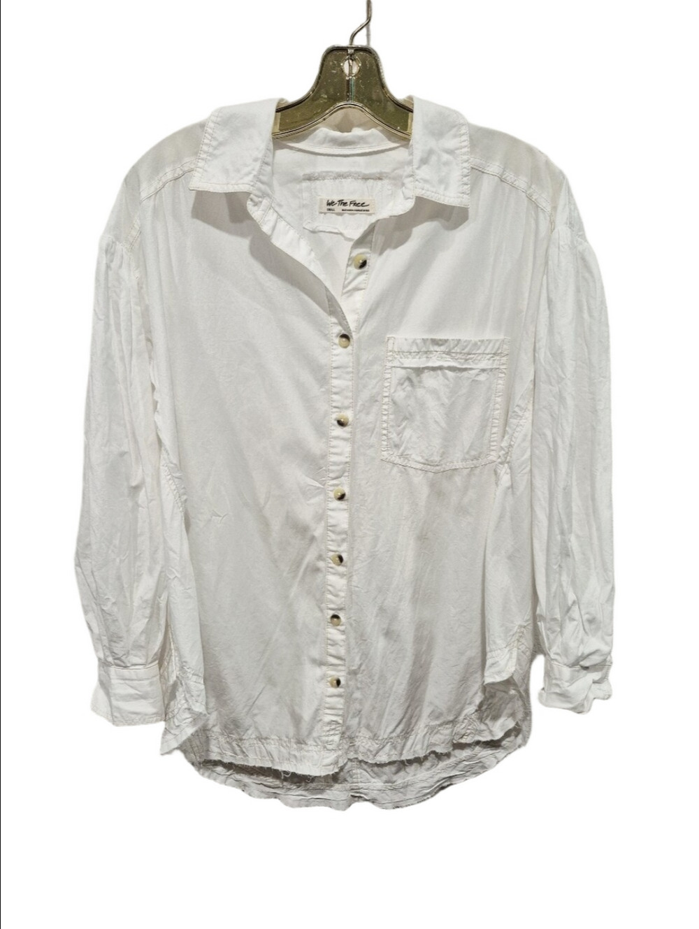 Free People We The Free Happy Hour Solid Poplin Top White Size Small Oversized